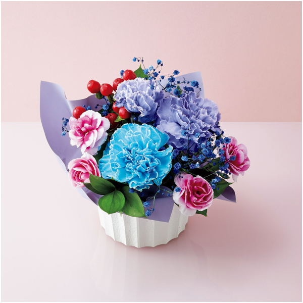 【母の日】ケーアイ・フレッシュアクセス カーネーション推し色アレンジ(パープル)といちごのセット【484992】 商品画像(2)