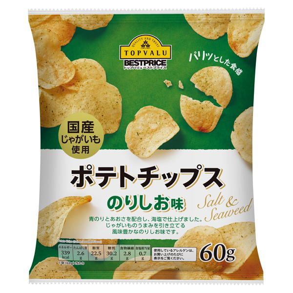 【トップバリュ】ポテトチップスのりしお味　６０ｇ　（×12）|mvm-001-4549414002966-12 商品サムネイル