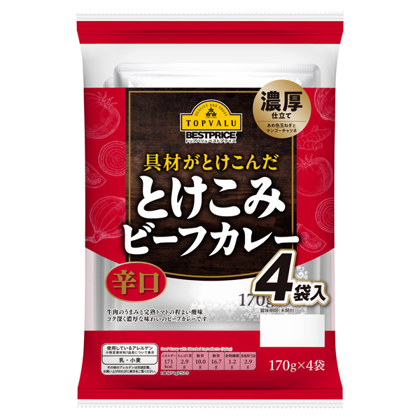 【トップバリュ】とけこみカレー辛口　１７０ｇ×４Ｐ　(×6)|mvm-005-4549414090734-6 商品サムネイル