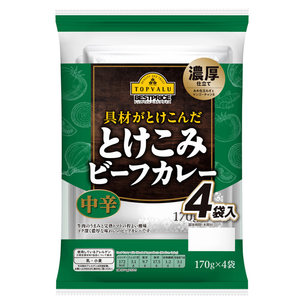 【トップバリュ】とけこみカレー中辛　１７０ｇ×４Ｐ　(×6)|mvm-005-4549414090741-6 商品サムネイル