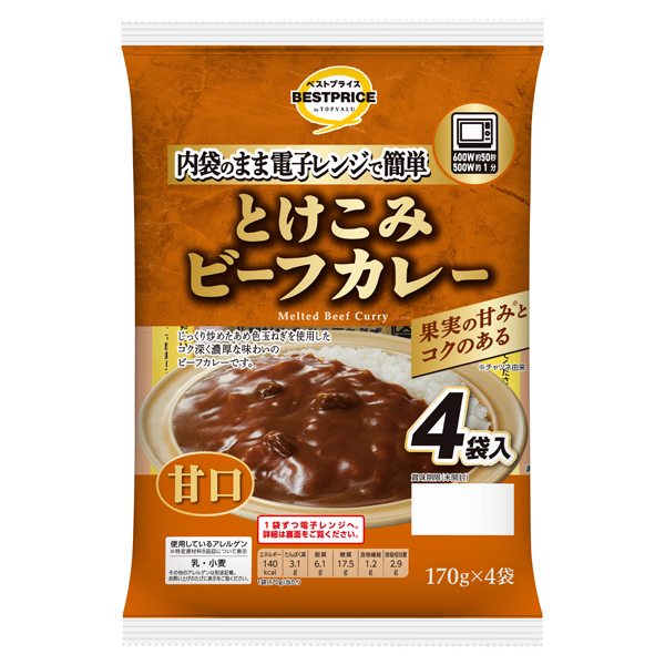 【トップバリュ】TVBP溶込カレー甘口 170g×4袋(×8) | mvm-005-4549414622324-8 商品サムネイル