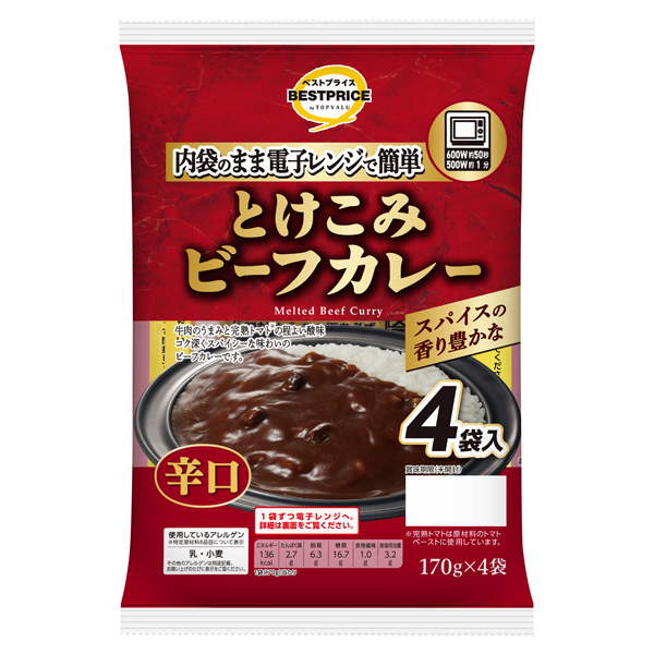 【トップバリュ】TVBP溶込カレー辛口 170g×4袋(×8) | mvm-005-4549414622331-8 商品サムネイル