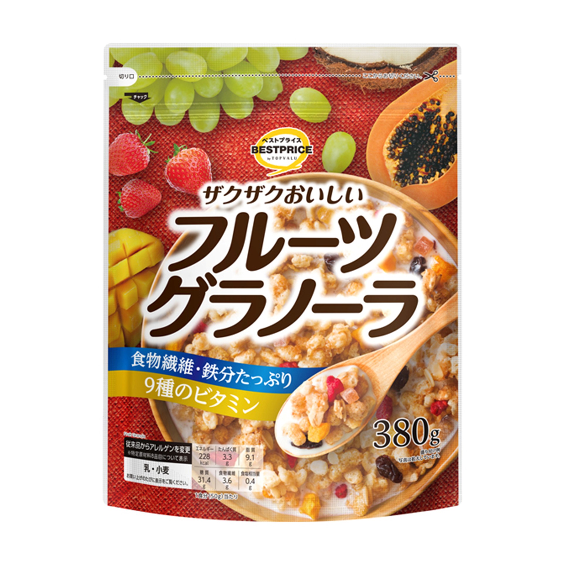 【トップバリュ】TVBPフルーツグラノーラ 380g(×12)|mvm-002-4549414709810-12 商品サムネイル