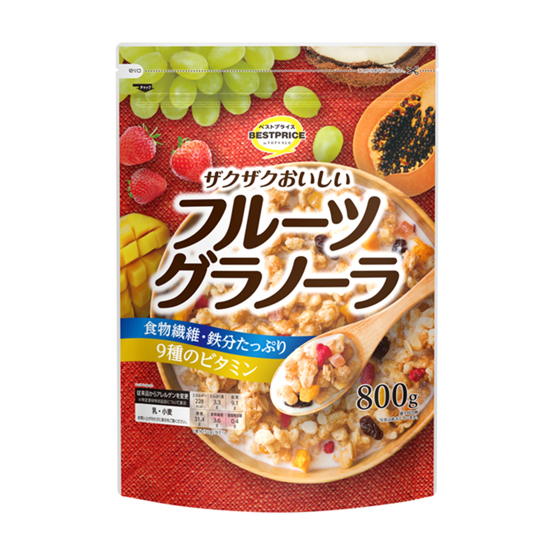 【トップバリュ】TVBPフルーツグラノーラ 800g(×8)|mvm-002-4549414709827-8 商品サムネイル