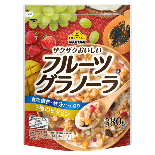 【トップバリュ】ザクザクおいしいフルーツグラノーラ　３８０ｇ　(×12)|mvm-002-4549741422291-12 商品サムネイル