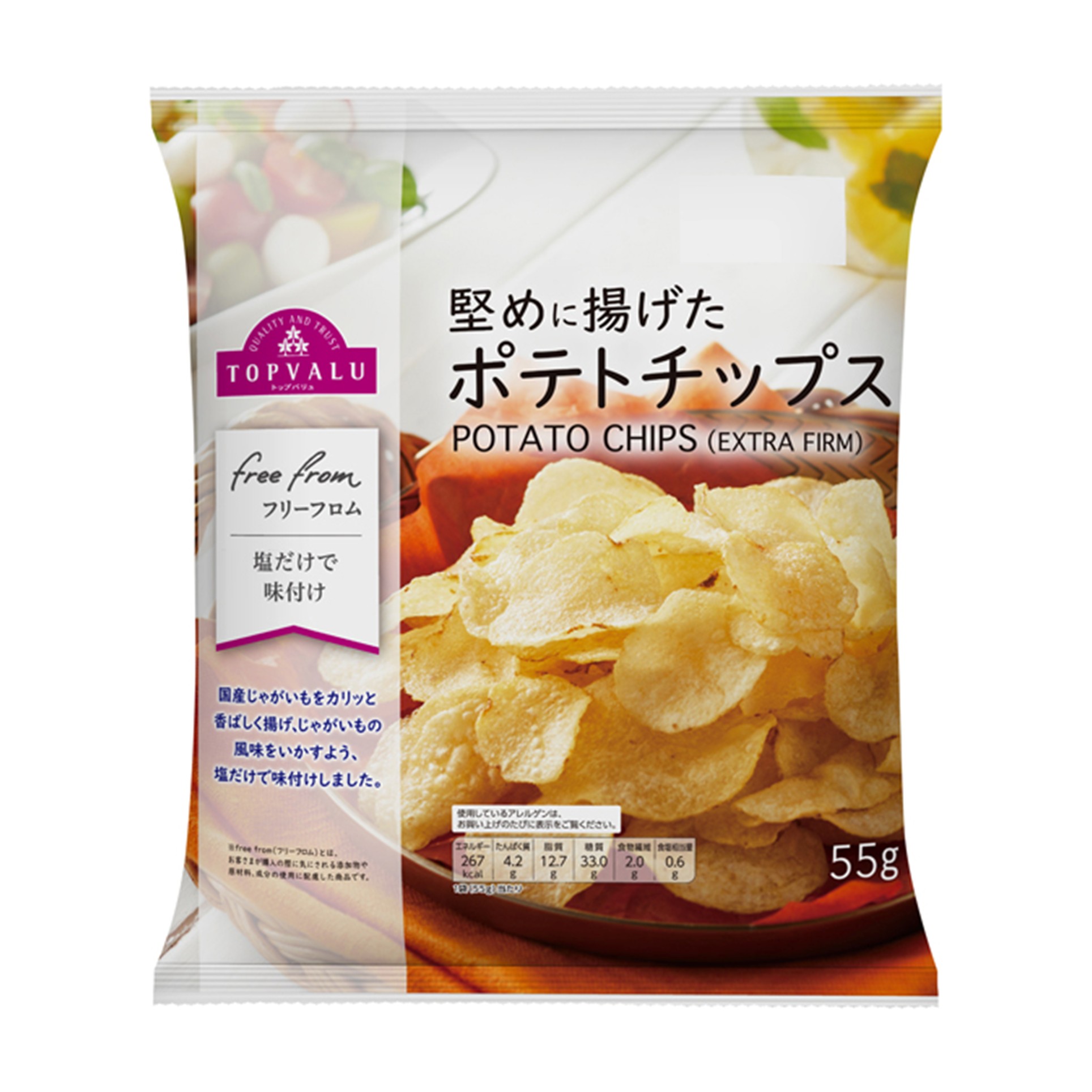 【トップバリュ】TVフリーF堅めポテトチップス 55g(×12)|mvm-001-4549741433471-12 商品サムネイル