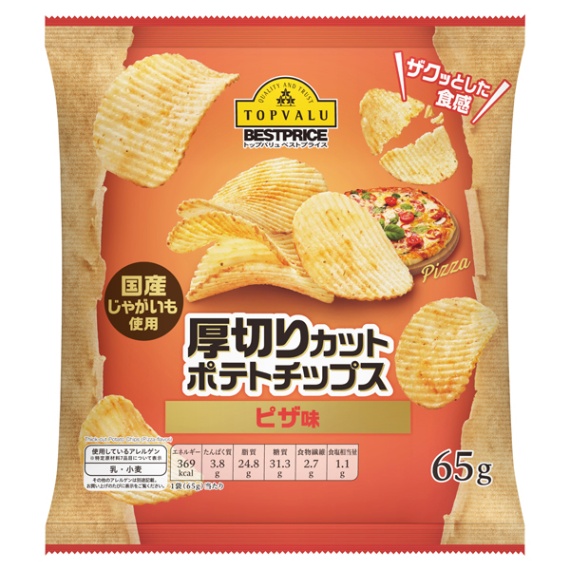 【トップバリュ】厚切りカットポテトチップス ピザ味　６５ｇ　（×12）|mvm-001-4549741777803-12 商品サムネイル