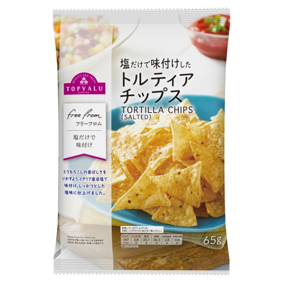 【トップバリュ】塩だけで味付けしたトルティアチップス　６５ｇ　（×12）|mvm-001-4549741779500-12 商品サムネイル