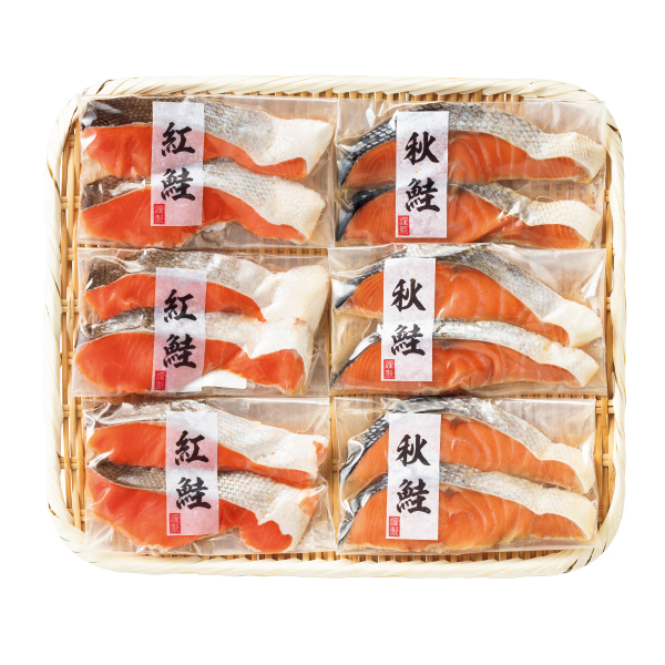 ☆【早得】北海道加工 塩紅鮭・塩秋鮭切身(2種12切) 【146092】 商品画像(1)
