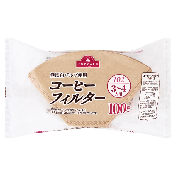 【トップバリュ】コーヒーフィルター 3～4人用 100枚 (×20) |mvm-002-4901810004751-20 商品サムネイル