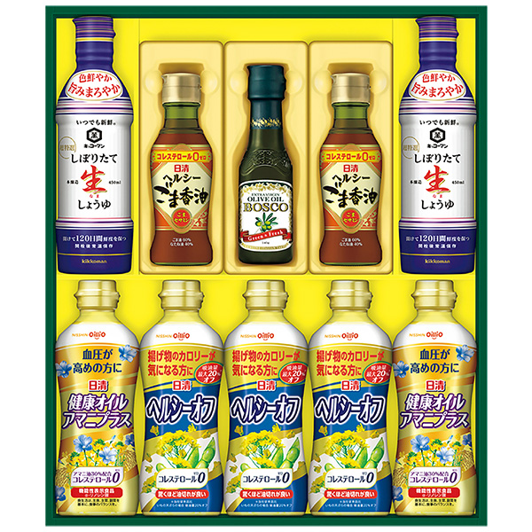 ☆[日清オイリオ]バラエティオイル＆キッコーマンしぼりたて生しょうゆギフト【112165】 商品サムネイル