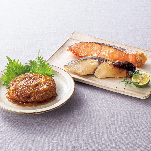 ☆【早得】 【築地魚がし北田】西京焼き2種、【純黒】煮込みハンバーグ2種セット 【088053】 商品サムネイル