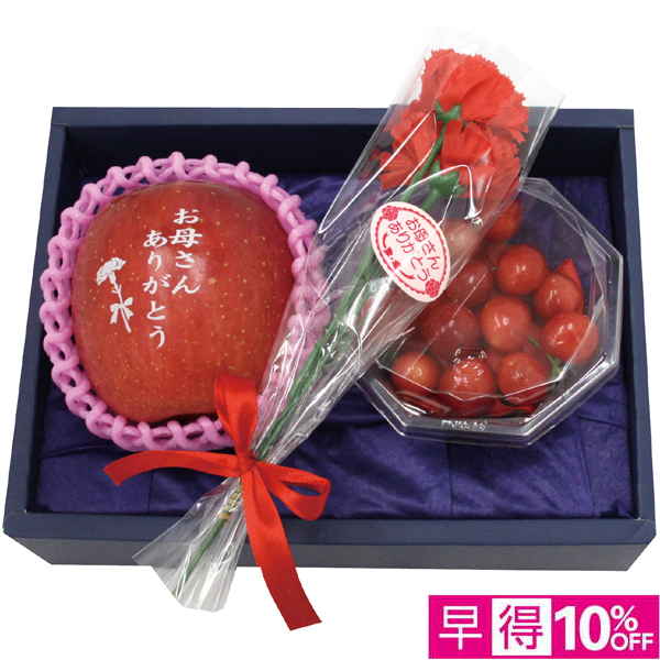 【母の日早得】青森県産・山形県産 文字入りりんご・佐藤錦セット【484035】 商品サムネイル