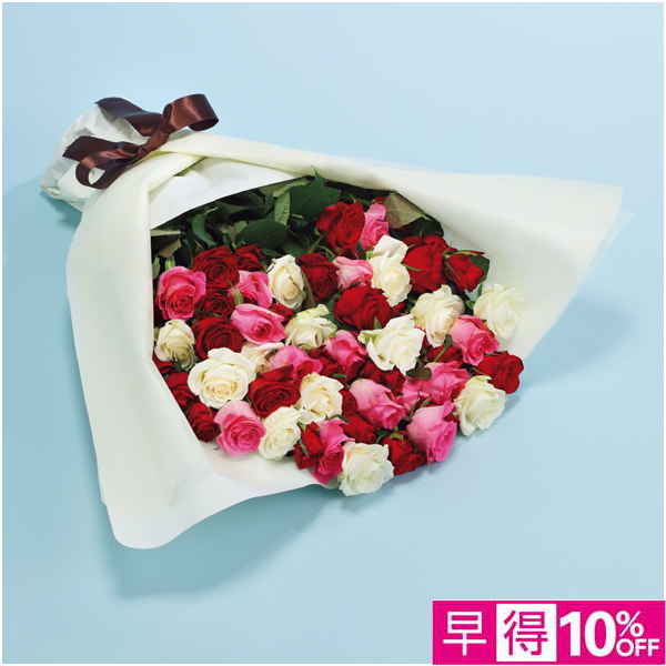 【母の日早得】茨木春草園 大輪バラ50本のブーケ【485645】