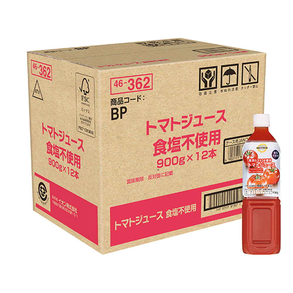 トップバリュ トマトジュース食塩不使用（ケース売り） 900g×12本 【ご予約】 商品サムネイル